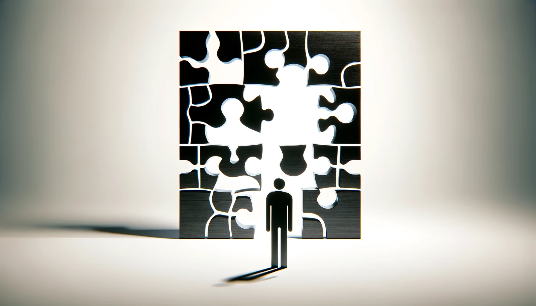 Visualisierung des Themas "Schwarz auf weiß: Werte, Ziele und Entscheidungen" durch die grafische Gestaltung eines Puzzles.